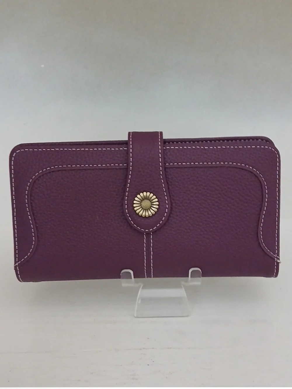 Women's Purple Pebbled Wallet Floral Snap NWOT